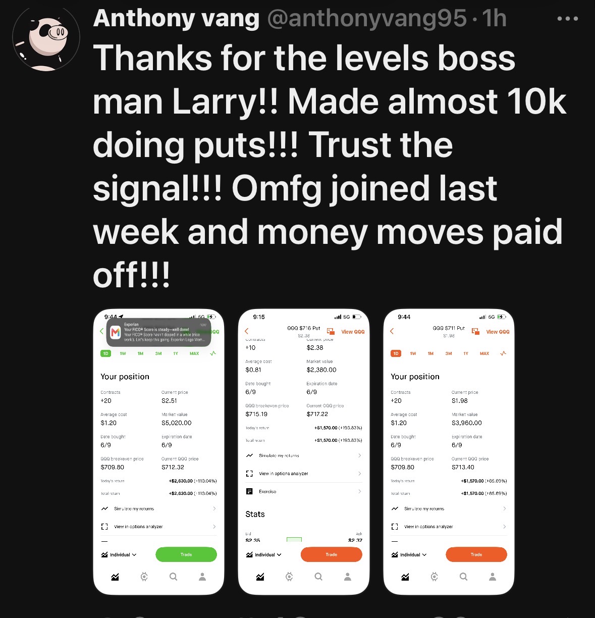 Investment gains displayed on phone screens