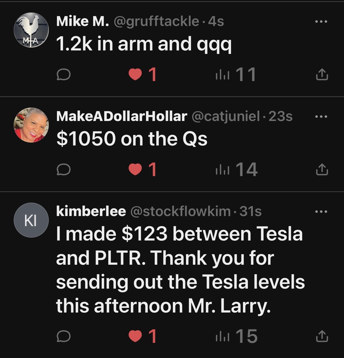 Tweets discussing stock market earnings