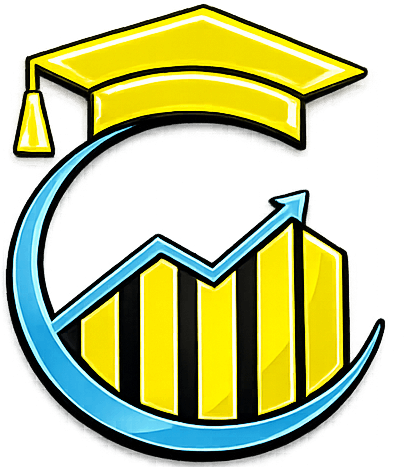 Graduation cap with rising bar graph